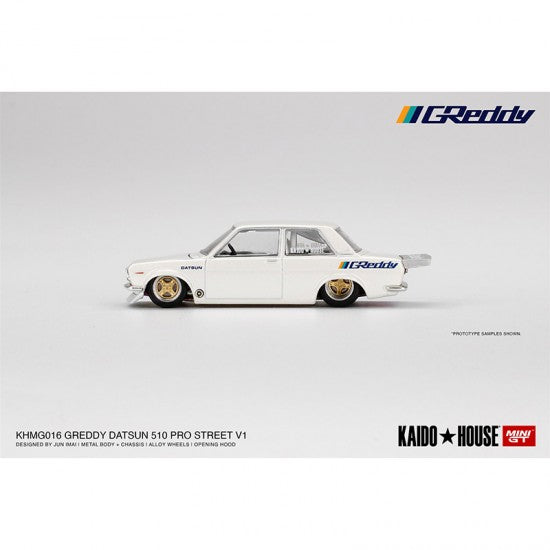 MINI GT 1/64 DATSUN 510 PRO STREET GREDDY PEARL WHITE LHD DIECAST SCALE MODEL CAR - Precintado