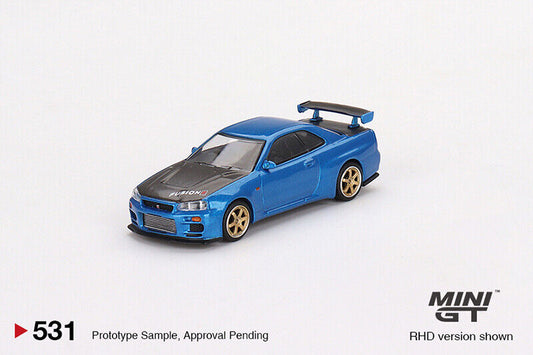 MINI GT Nissan Skyline GT-R (R34) Top Secret Bayside Blue #531